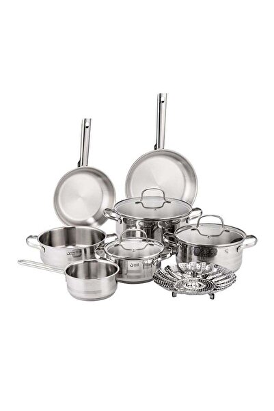 East from Noon طقم أواني طهي من الفولاذ المقاوم للصدأ - 11 قطعة بقاعدة ثلاثية الطبقات، فضي