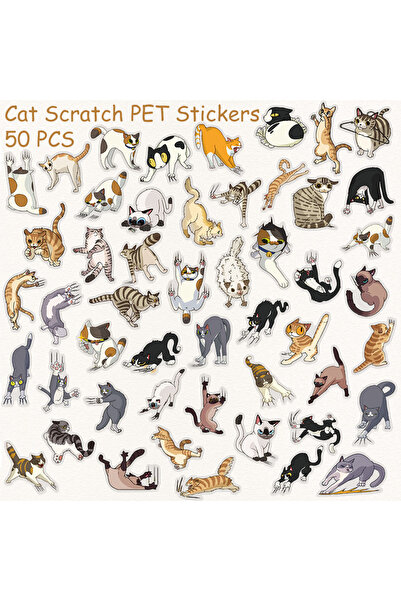 Choice 50 قطعة من ملصقات PET شفافة بتصميم قطة كرتونية لطيفة، مناسبة للهواتف ا...