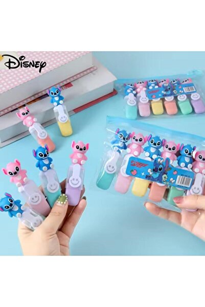 Miniso 6pcs-1bag Stitch Bagged Mini Highlighter 6pcs Lilo & Stitch Cartoon 6color Diy Handbook Pen Cute Stu