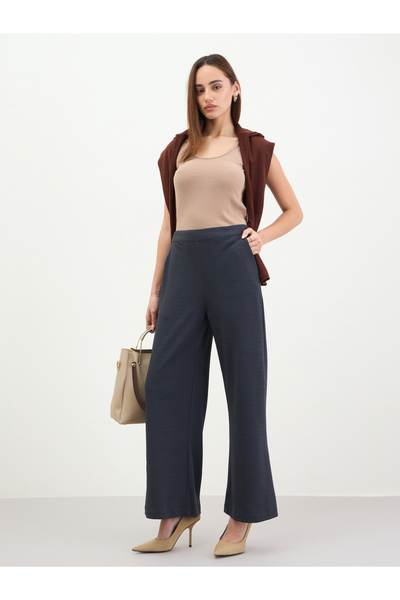 Styli Women Navy Blue Wide Leg Trousers