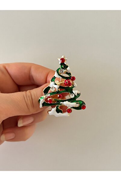 Ceyms Aksesuar Yeni Yıl Temalı Renkli Taşlı Yılbaşı Ağacı Broş