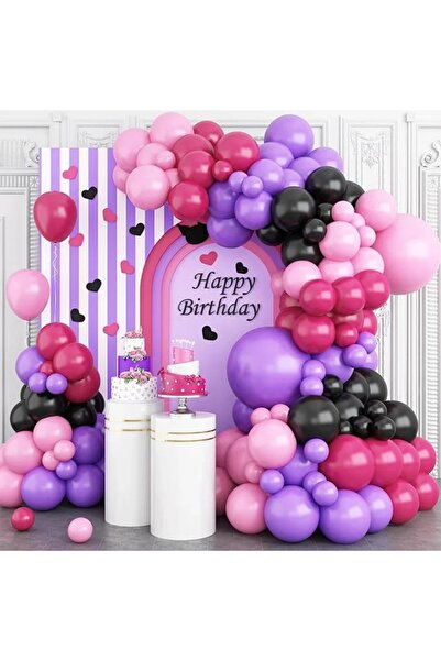 Choice كما هو موضح في الصورة، طقم قوس بالونات وردي بنفسجي أسود مكون من 75 قطع...