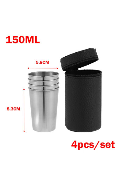 Choice 150ML Set 4Pcs/Set Stainless Steel Outdoor Water Cups with Portable Case for Hiking Camping Picnic B