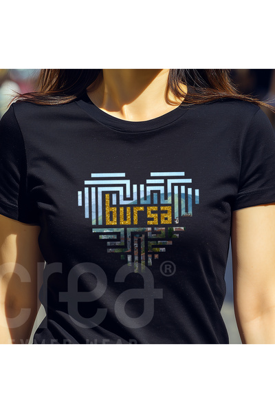 Crea Eymer Wear تي شيرت بورسا ديجيتال مطبوع وسليمي بياقة دائرية باللون الأسود