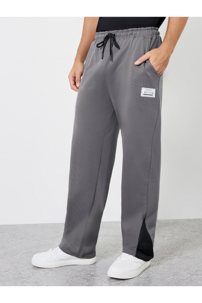 Styli Men Grey Straight Fit Badge Detail Joggers