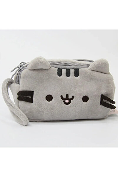 Choice حقيبة أقلام رصاص مخملية رمادية فاتحة اللون، حقيبة مكياج على شكل قطة لط...