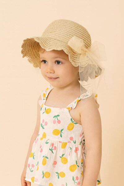 Katia&Bony قبعة من القش مع إكسسوارات على شكل فيونكة باللون البيج