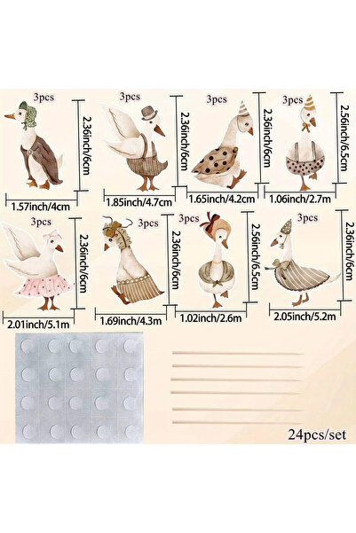 Choice 24pcs mixed 24Pcs/set Goose Cupcake Toppers Vintage Cartoon Goose Series Topper For Farmland Goose H