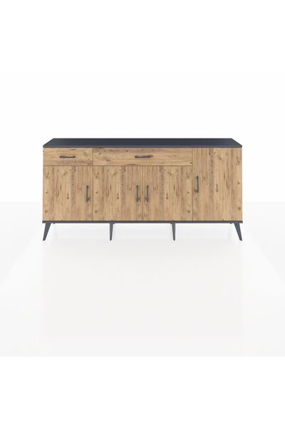 Dienni Arges Konsol 5 Raflı 2 Çekmeceli 4 Kapaklı 176x30x83 Antrasit-Çam/Çam