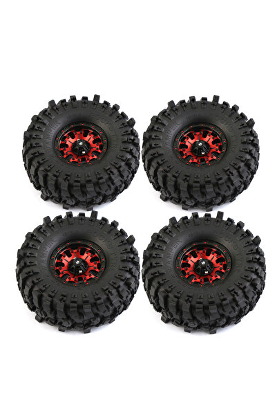 Choice 4 قطع من جنوط العجلات المعدنية الحمراء مقاس 1.9 بوصة مع إطارات زاحفة لسيارات التحكم عن بعد بمقياس 1:10 من طراز TRX4 و Axial Gen8 SC