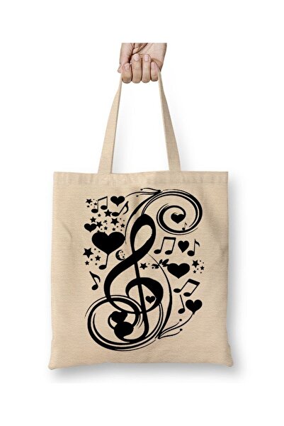 Toyaso Любов към музиката Нота Бяла платна чанта Дълга дръжка Пазарска чанта ...