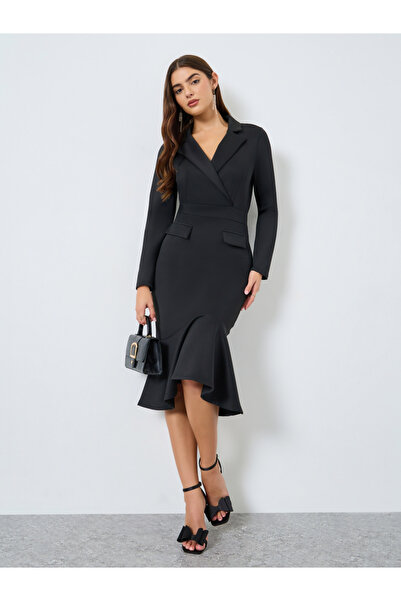 Take Two By Styli Black Long Sleeves Bodycon Midi Dress