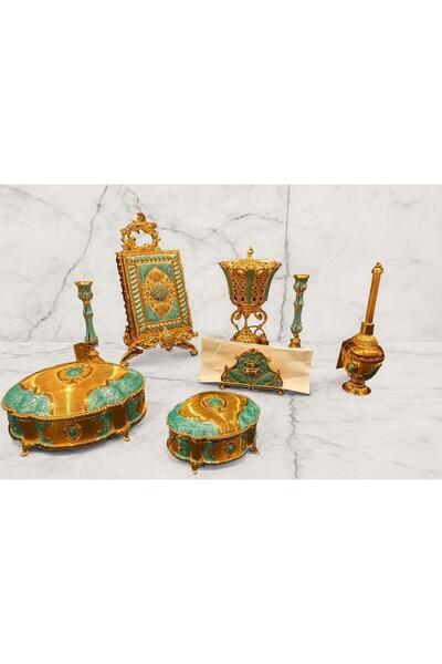 ALMASA طقم ملكي مبخر مع مرش مع شمعدان مع صندوق كبير صندوق صغير مع حامل مناديل مع علبة مصحف