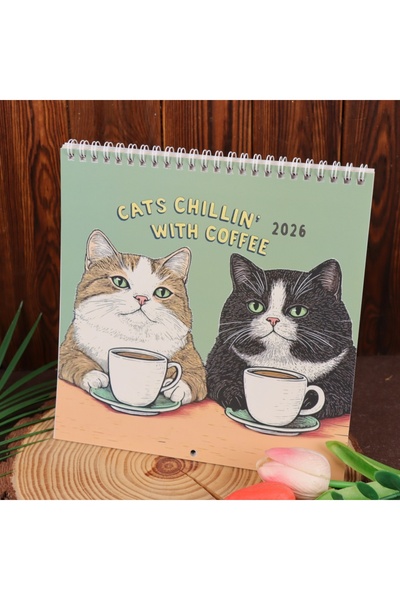 Choice تقويم حائط "قطة القهوة" لعام 2026، النمط 1 | تصميمات لمدة 12 شهرًا مست...