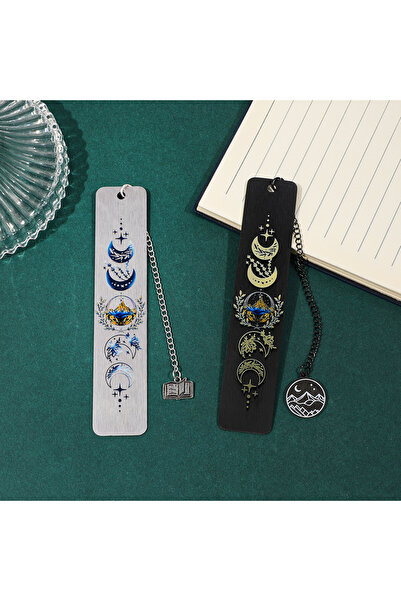 Miniso 2PCS ACOTAR Inspired Moon Star Mountain Metal Bookmark Gift for Fantasy Novel Fans, Aesthetic Readin