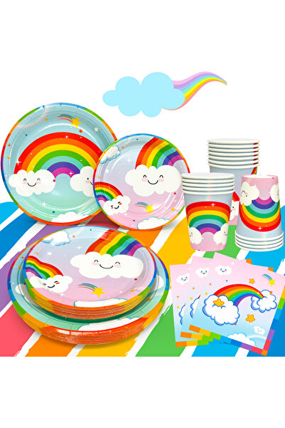 Choice Pink Rainbow Party Supplies,81pcs Rainbow Plates and Napkins Party Supplies Includ Party Plates and