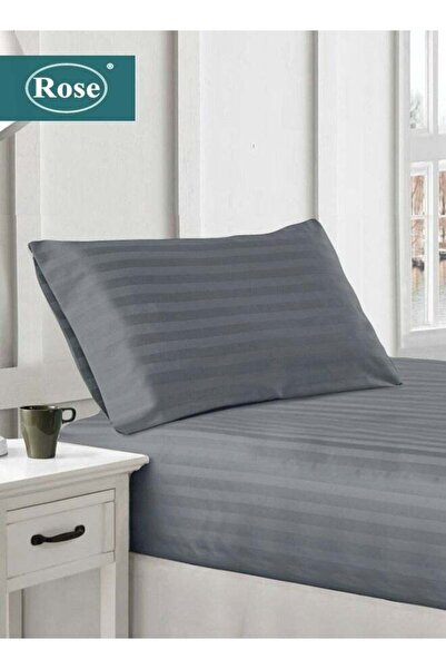 Rose Luxurious Hotel Stripe Fitted Sheet with Deep Pockets & Pillow Case, Twin 120x200 cm, Grey