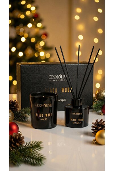 Cosmolive Black Wood Premium Yılbaşı Hediye Ürünleri Seti – Mum & Difüzör Oda Kokusu Hediyelik