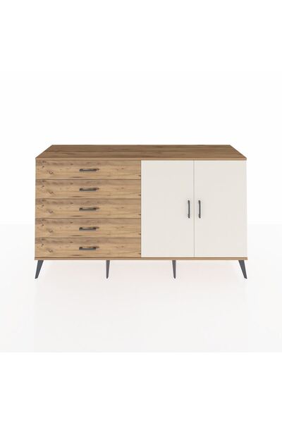 Dienni Hyperion Konsol 2 Raflı 5 Çekmeceli 2 Kapaklı 176x44x99 Çam-Aytaşı/Çam