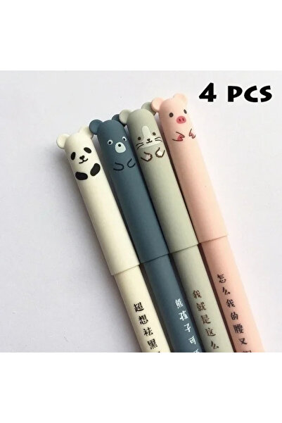 Choice 4 أقلام حبر جاف قابلة للمسح، بتصميمات حيوانات عشوائية (قطة، دب، باندا)...