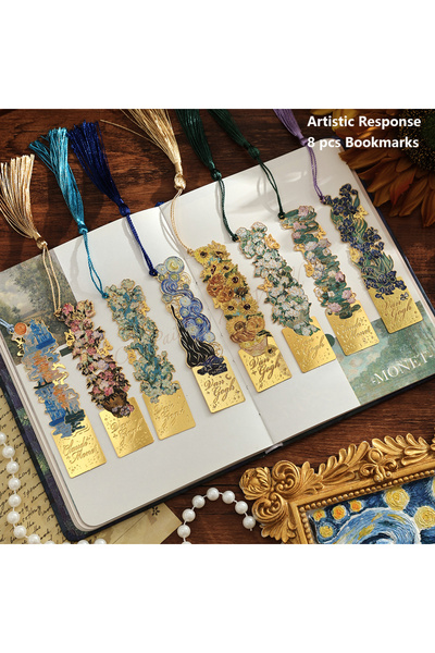 Choice 8 قطع من فواصل الكتب المعدنية المزخرفة برسومات عتيقة، مجوفة، مع شرابة طويلة، مناسبة للطلاب الذين يقرؤون.