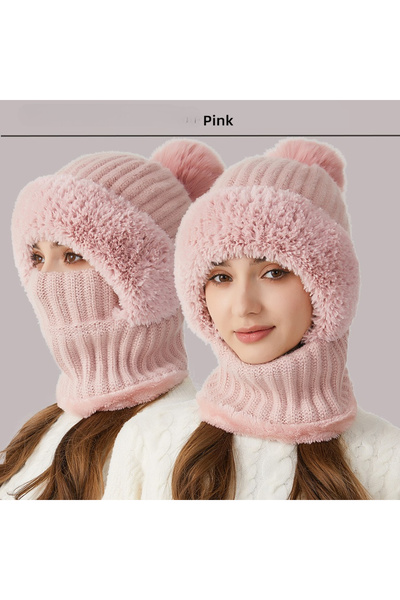 Choice قناع تزلج صوف وردي مقاوم للرياح، قطعة واحدة، قبعة شتوية مرنة قابلة للت...