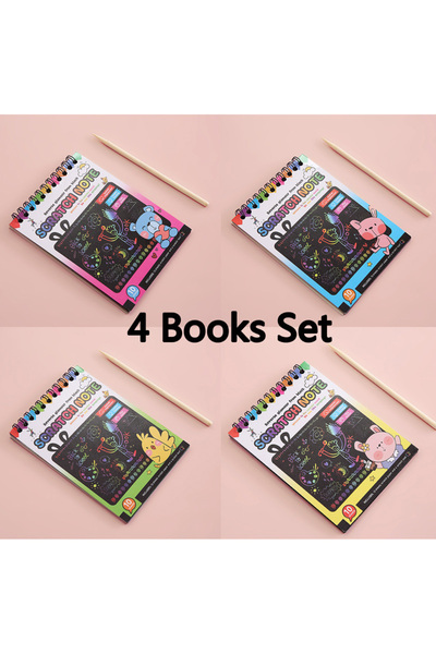 Choice مجموعة من 4 كتب: دفاتر فنية من ورق الخدش بألوان قوس قزح، دفاتر ملاحظات...