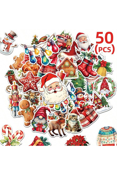Choice عبوة واحدة تحتوي على 50 قطعة من ملصقات عيد الميلاد الكلاسيكية، ملصقات زجاجة ماء سانتا، حقيبة سفر مقاومة للماء للكمبيوتر المحمول