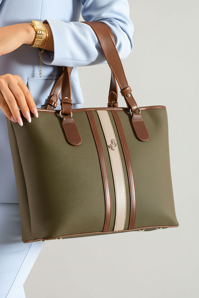 POLO CLUB حقيبة يد وكتف بولو نسائية ذات 4 أقسام وحزام طويل (33×26 سم)