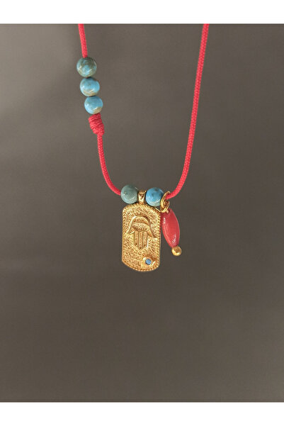 TREND Fatmanın Eli Gümüş Kolye, Kırmızı ipli Hamsa Kolye, Turkuaz Kolye, Hedi...