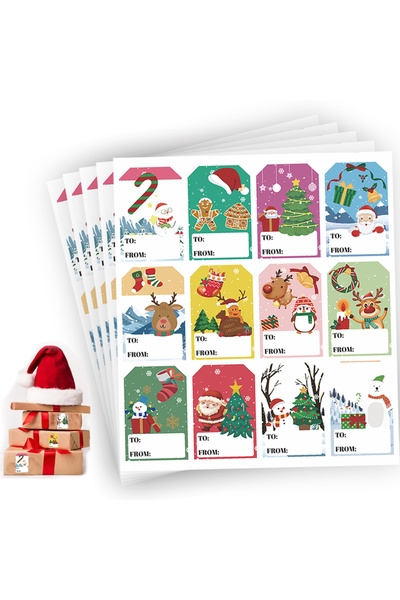 Choice مجموعة متنوعة من 60 قطعة من ملصقات بطاقات هدايا عيد الميلاد - ملصقات ق...