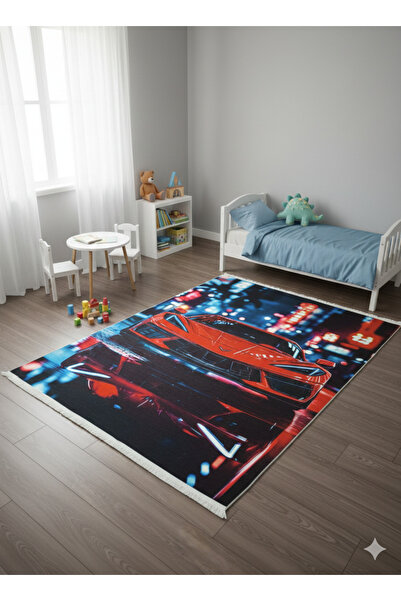 ÇOCUK ODASI 3D ARABA DESENLİ KİLİM KAYMAZ DOKUMA TABAN