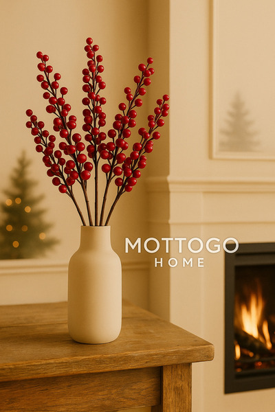 Mottogo 3'lü Yapay Kokina Dalı – Yılbaşı Berry Dekor Çiçek – 3 Adet Yapay Çiçek