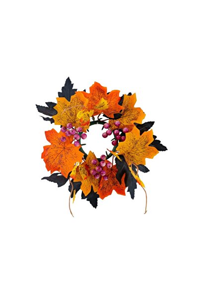 Choice إكليل شموع زنجبيل بمقاس واحد للهالوين، مزين بأوراق القيقب والورود، لتز...