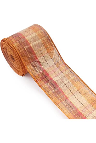 Choice 10 × 10 × 0.2 سم، لفة واحدة من شرائط قماشية منقوشة بنقوش مربعة، شرائط قماشية خريفية، شرائط من الكتان والخيش بنقوش مربعة بنية وبرتقالية.