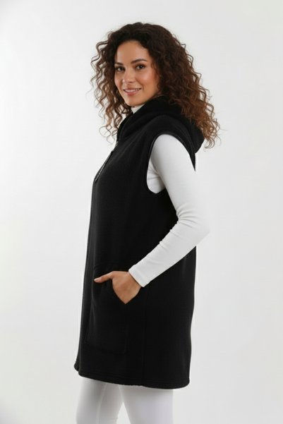 Generic Brand Women's Black Long Zippered Fleece Vest