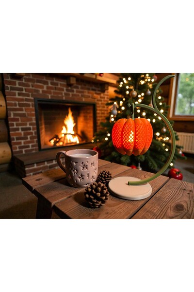 AKN 3D Baskı Askılı Bal Kabağı Tea Light Gece Lambası | Pilli LED Işık | 22 c...