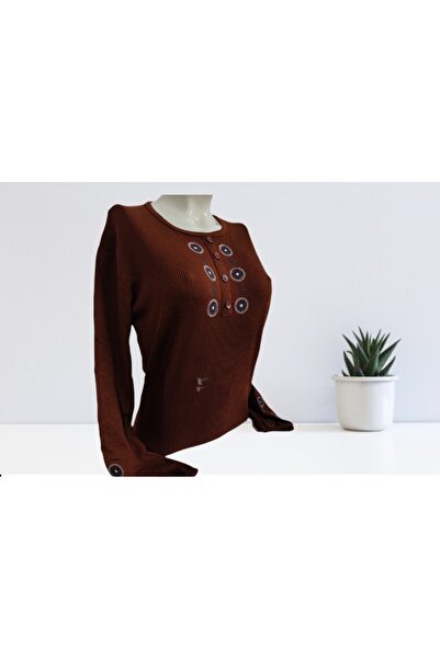 AhsenGiyim Yeni Sezon Çiçek Desenli Süs Düğmeli Anne Penye