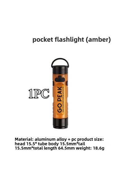Choice مصباح يدوي صغير من نوع GOPEAK بلون كهرماني، مزود بمشبك مفاتيح، يعمل بتقنية LED، ببطارية 5050، يدوم طويلاً، قابل لإعادة الشحن عبر منفذ USB.