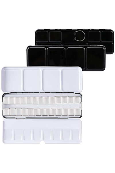 Choice علبة ألوان مائية معدنية سوداء مع لوحة ألوان قابلة للطي، لوحة ألوان مائ...