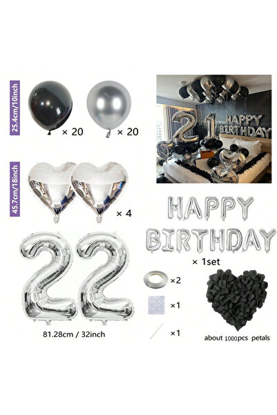 Choice مقاس واحد، رقم 22، 1050/21/200 قطعة، بالونات حفلات سوداء وفضية، بالونا...