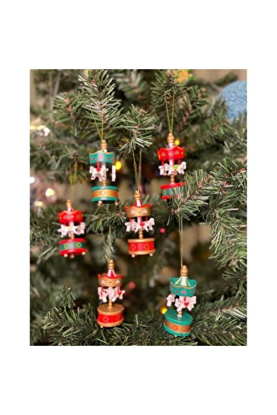 Premium Ticaret مجموعة من 6 زينة خشبية صغيرة على شكل دوامة لعيد الميلاد - مجم...