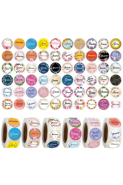 Choice MULTI 3000 Pcs Spanish "Gracias" Stickers, 6 Rolls Floral Self-Adhesiv...