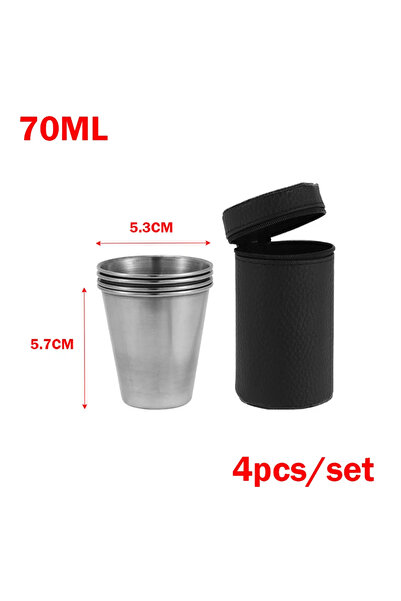 Choice 70ML Set 4Pcs/Set Stainless Steel Outdoor Water Cups with Portable Case for Hiking Camping Picnic BB
