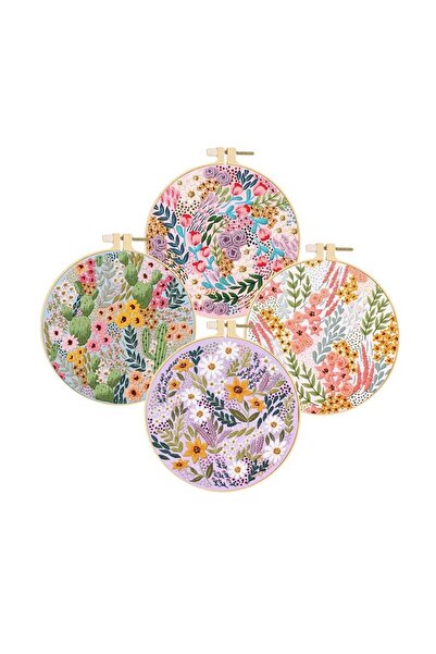 Choice طقم تطريز يدوي مكون من 4 قطع (20×20 سم) بنمط زهور، يتضمن طوق قماش وخيو...