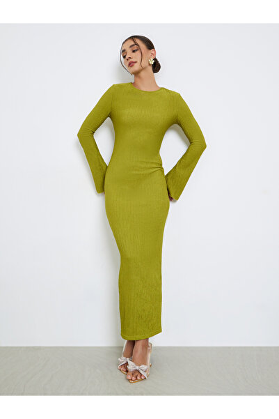 Styli Green Textured Bodycon Midi Dress