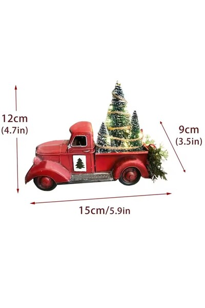 Choice زينة شاحنة حمراء عتيقة الطراز لعيد الميلاد، سيارة معدنية مع شجرة خضراء صغيرة وصندوق، زينة طاولة عيد الميلاد