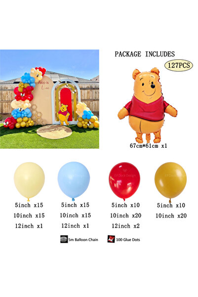Choice مجموعة أخرى من بالونات كرتونية لشخصية ويني ذا بوه، قوس بالونات أصفر وأزرق من اللاتكس، مناسبة لأعياد الميلاد.
