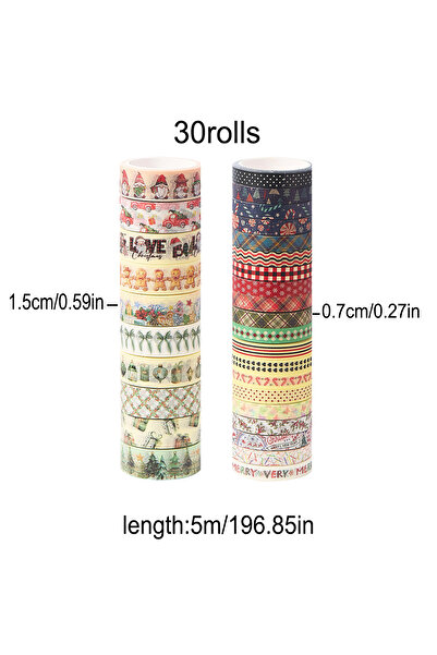 Choice SKU1 30 لفة/علبة من شريط واشي بنقوش عيد الميلاد الإبداعية، مناسب للأعمال اليدوية في العطلات، هدية يدوية