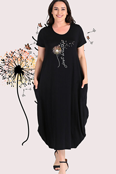 Curvy Trend Rochie Jumbo cu mânecă scurtă cu imprimeu Breathe de mărime mare